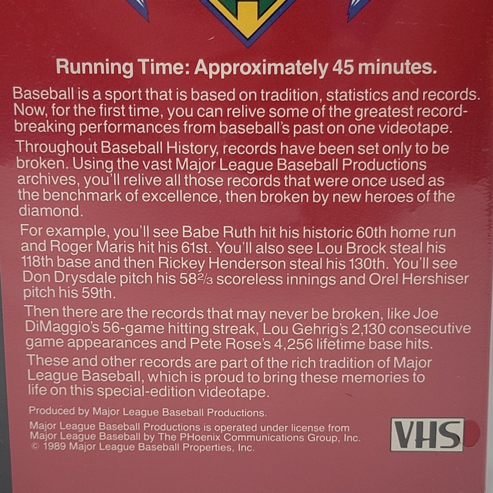 Sealed Winston Sports ~ Great Moments In Baseball History ~ Record Breakers VHS - Picture 6 of 11